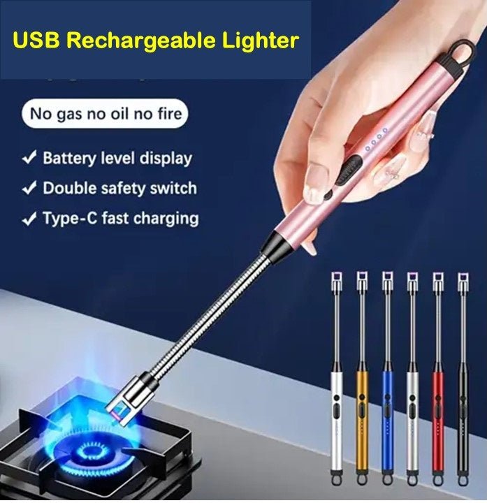 Rechargeable Electric USB Lighter – Windproof Arc Lighter with LED Battery Display & Flexible Neck
