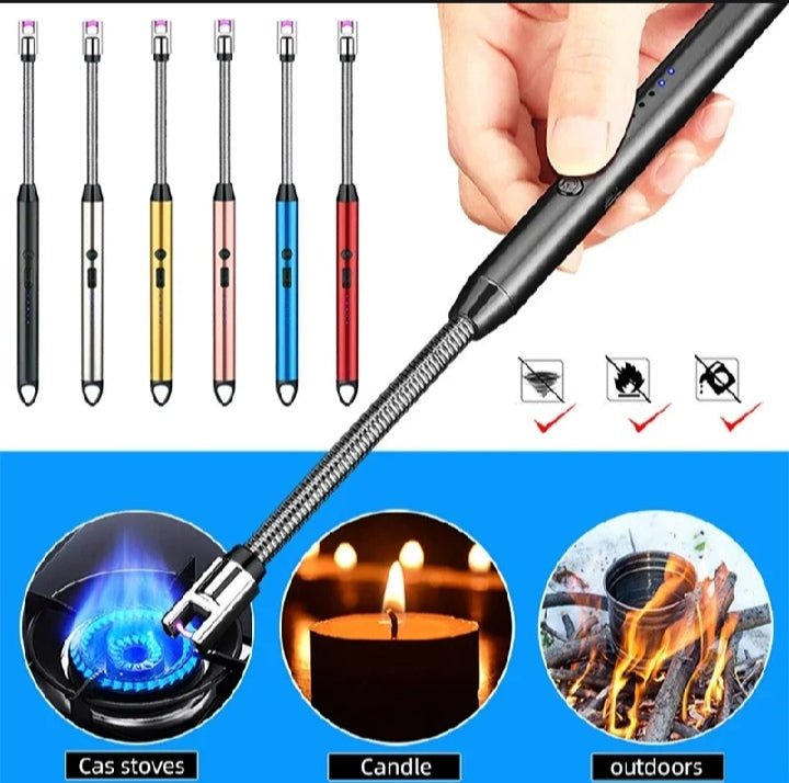 Rechargeable Electric USB Lighter – Windproof Arc Lighter with LED Battery Display & Flexible Neck